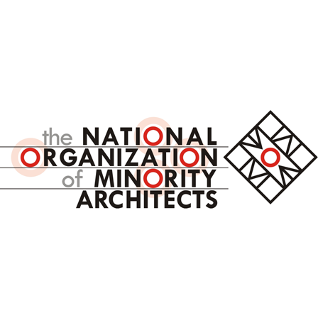 White, red, and black logo for "National Organization of Minority Architects"