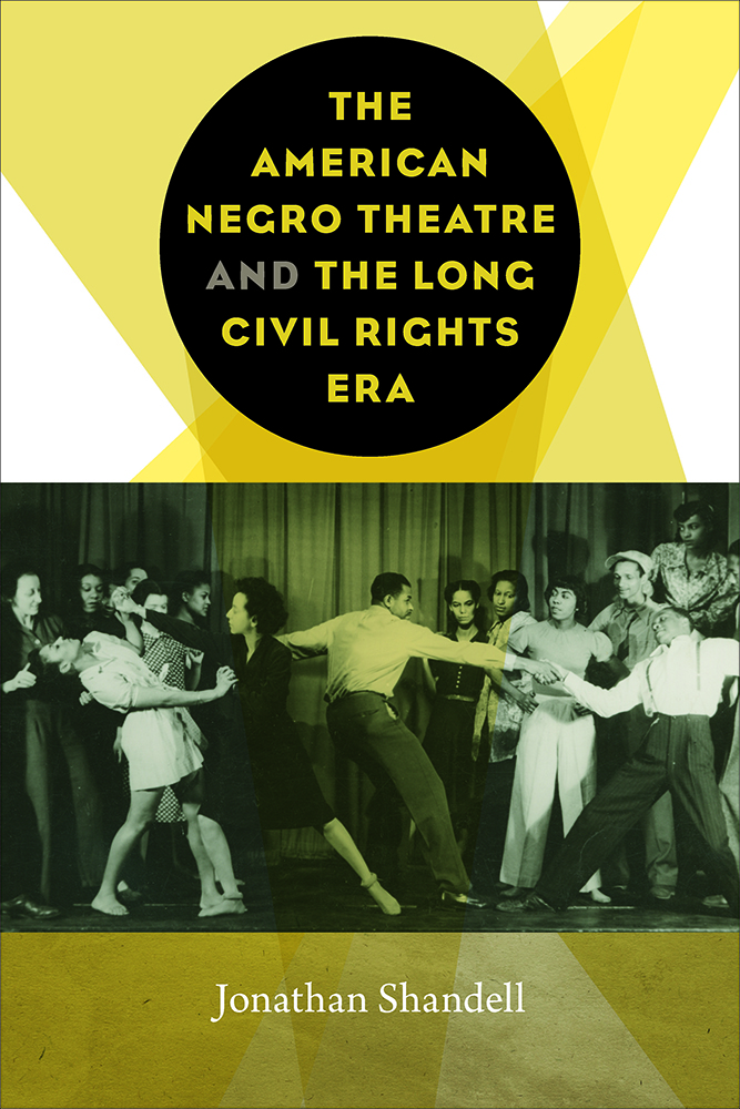 cover of Shandell's book, people performing theatrical piece 