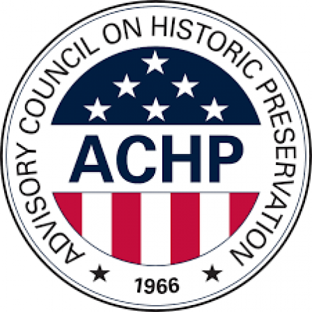 Red, white, and blue seal that reads "ACHP"