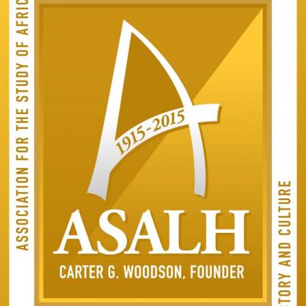 Gold background with white text saying "ASALH"