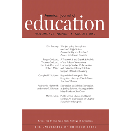 American Journal of Education, Vol 121, No 4 cover.